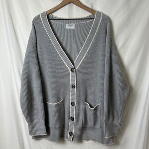 Old Navy Mens Grey Knit Cotton Cardigan Sweater Size XXL Tennis Varsity Preppy